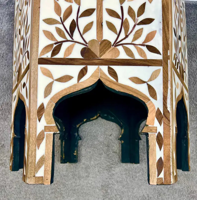 Moroccan Boho-Chic Handmade Walnut & Resin Inlay Hexagonal Side or End Table