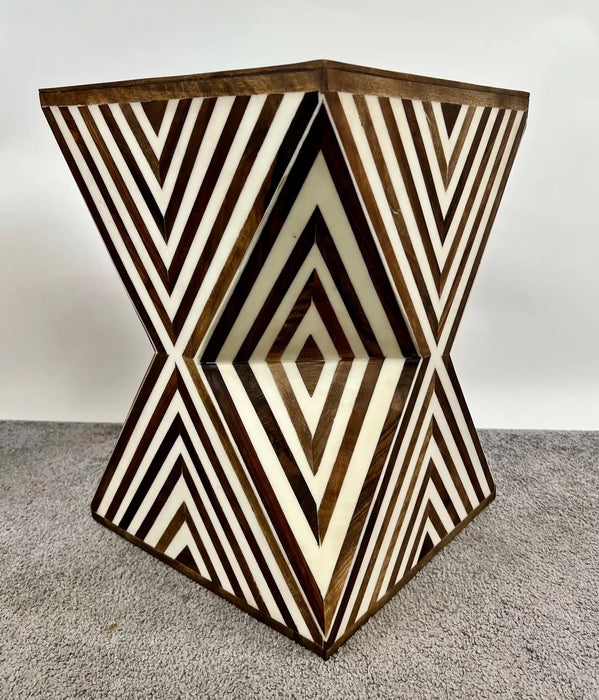 Art Deco Style Sculptural White & walnut Resin Side or End Table, a Pair