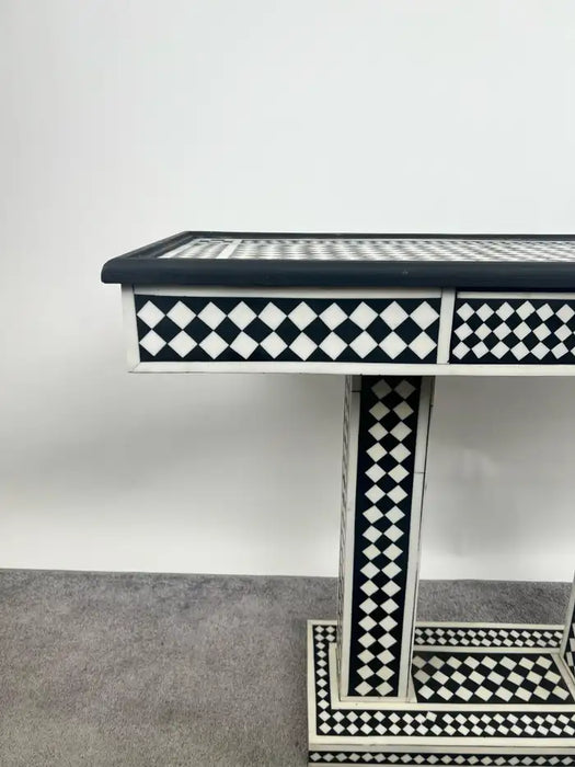 Art Deco Style Black & White Resin Console Table in Diamond Pattern
