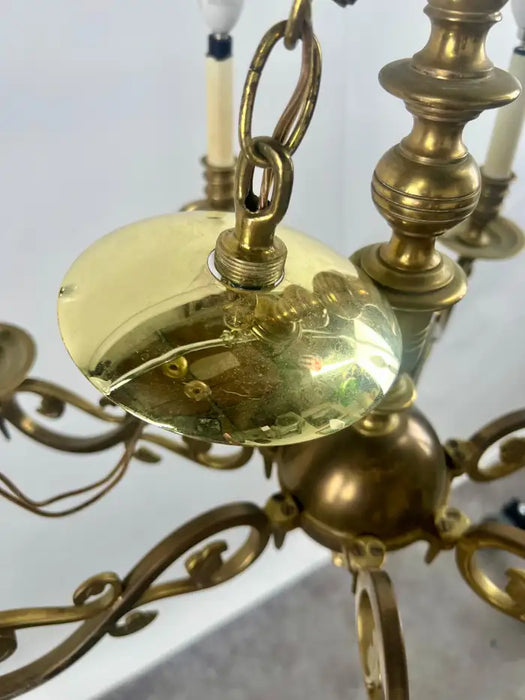 French Louis XVI Revival Style Brass Chandelier - 6 Arms