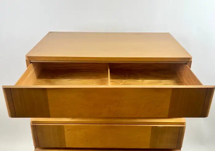 Mid-Century Modern R-Way Birdseye Maple Highboy Chest of 5 Drawers
