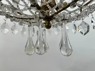 Vintage French Empire Style Gilt Bronze & Tiered Crystal & Beads Chandelier