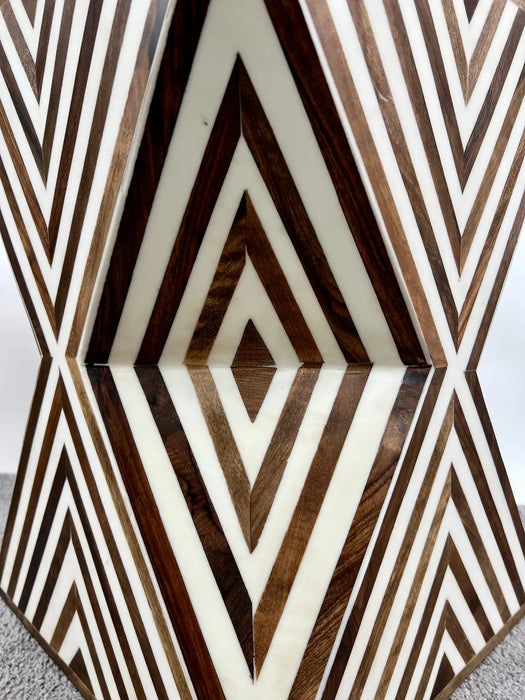 Art Deco Style Sculptural White & walnut Resin Side or End Table, a Pair