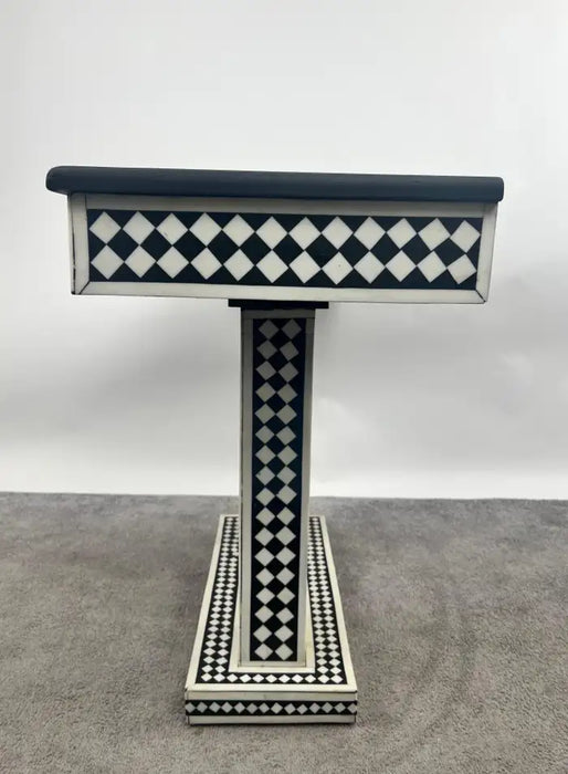 Art Deco Style Black & White Resin Console Table in Diamond Pattern