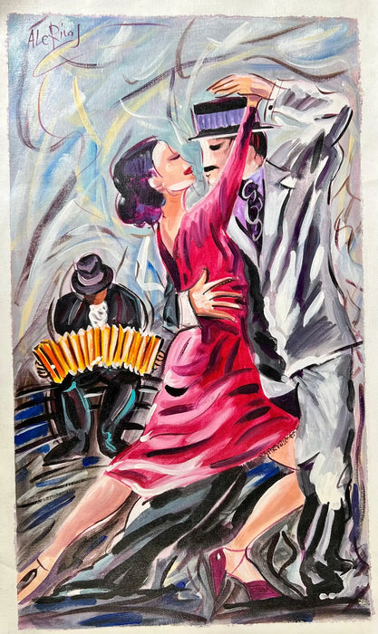 Figurative Oil on Canvas Painting Titled " Pasion Tanguera " Hand Signed Dated 2011