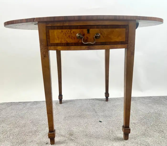 English George III Style Pembroke Burl Wood Table w Twin Drop-leaf Sides