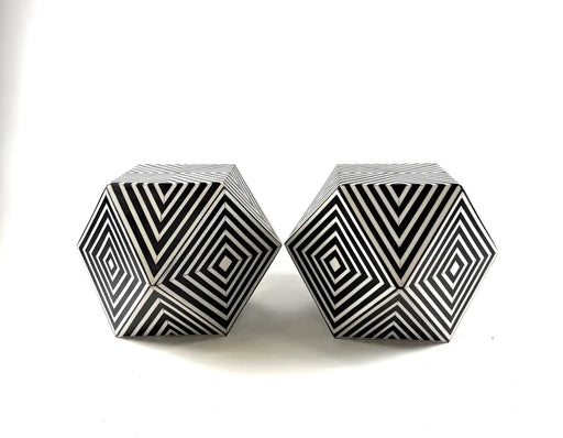 Art Deco Style Sculptural Resin Black and White Side or End Table, a Pair