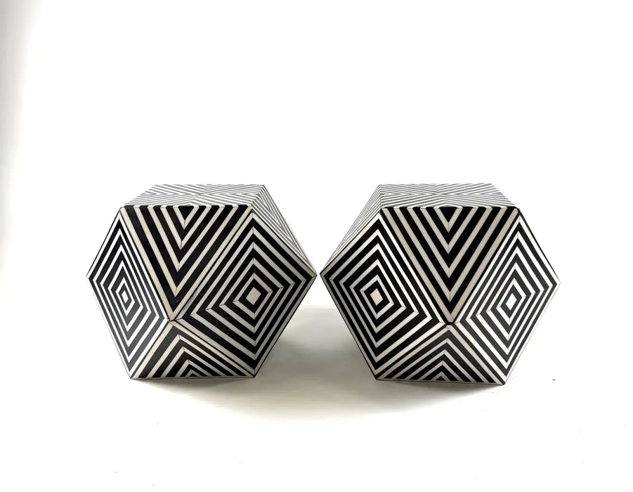 Art Deco Style Sculptural Resin Black and White Side or End Table, a Pair