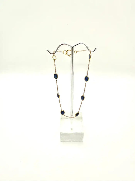2.5 Ct Oval Cut Blue Sapphire Station Chain Stackable Bracelet 18K Yellow Gold