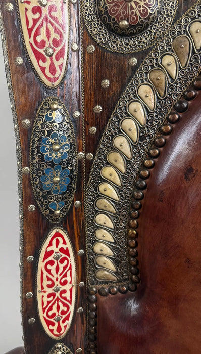 Portuguese Colonial Style Leather & Filigree Design Throne Chair