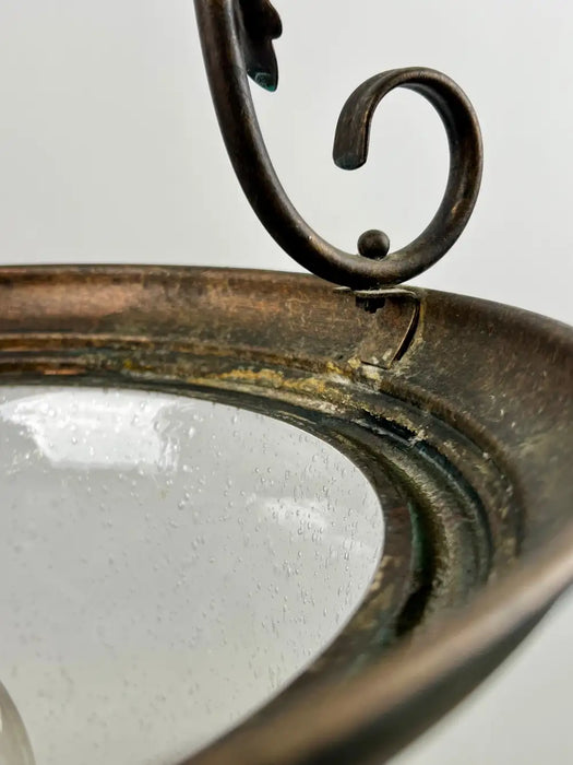 French Regency Style Bell Jar Pendant with Seeded Glass and Acanthus Leaf Bronze