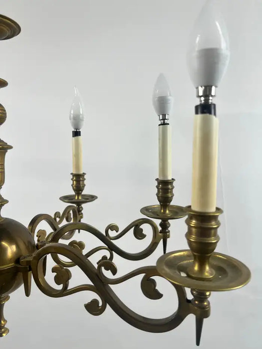 French Louis XVI Revival Style Brass Chandelier - 6 Arms