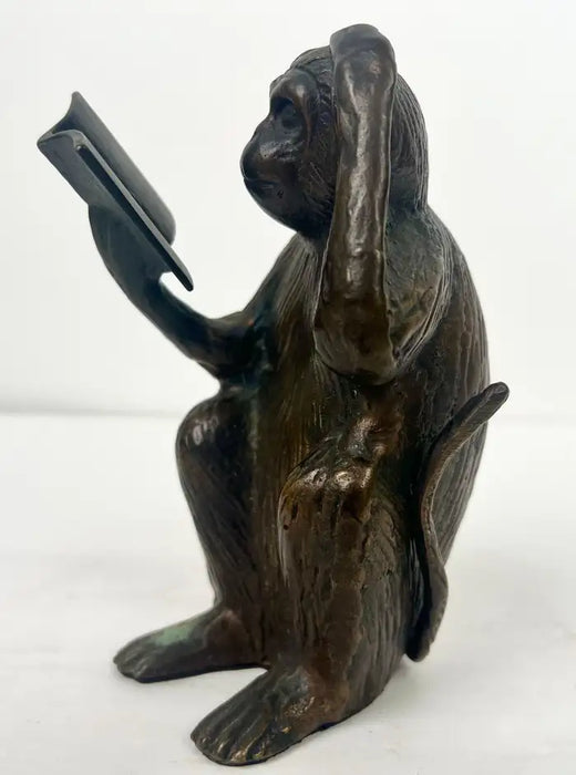 Vintage Brass Monkey Reading Book Figurine & Paperweight , a Pair