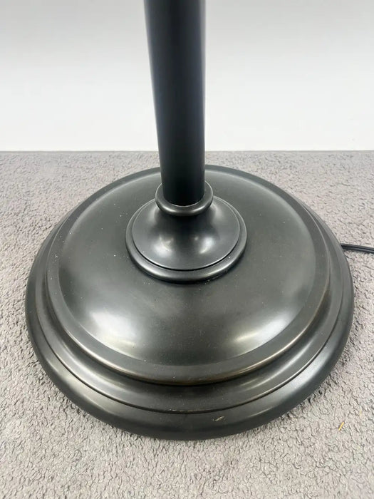 Industrial Style Adjustable Cantilever Arm Floor Lamp with Burlap Drum Shade