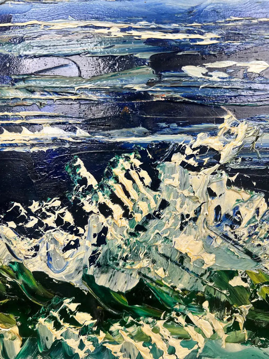Morris Katz Seascape with Seagulls Textured Oil in Silver Frame, Signed 1973 1973