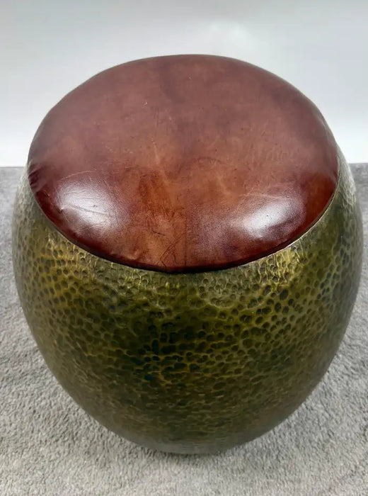 Mid-Century Modern Style Bronze Ottoman or Stool with Leather Top, a Pair