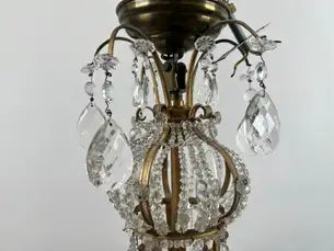 Vintage French Empire Style Gilt Bronze & Tiered Crystal & Beads Chandelier
