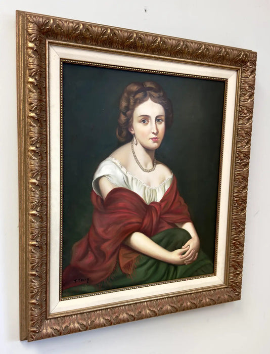 Classical Portrait of a Young Woman Oil on Canvas Painting , Signed & Framed