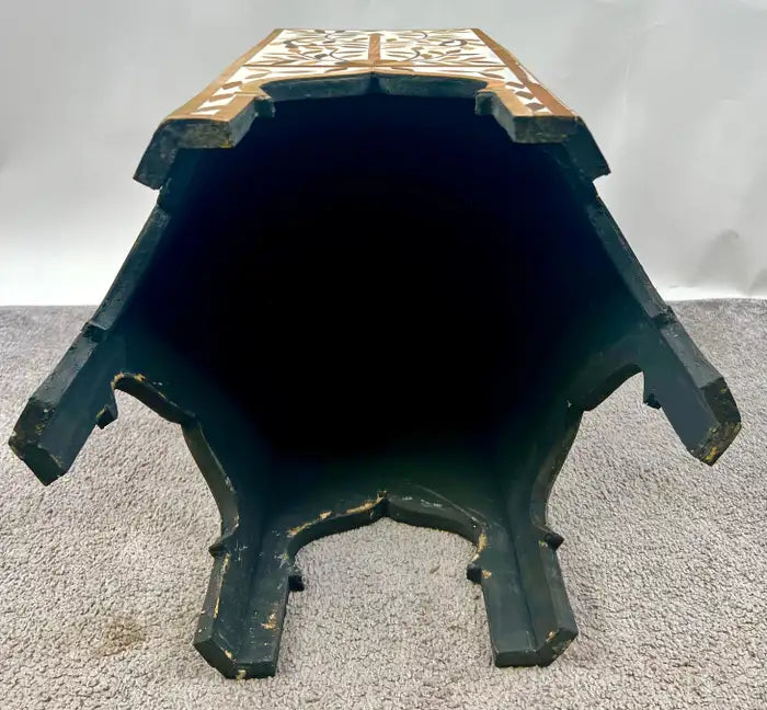Moroccan Boho-Chic Handmade Walnut & Resin Inlay Hexagonal Side or End Table