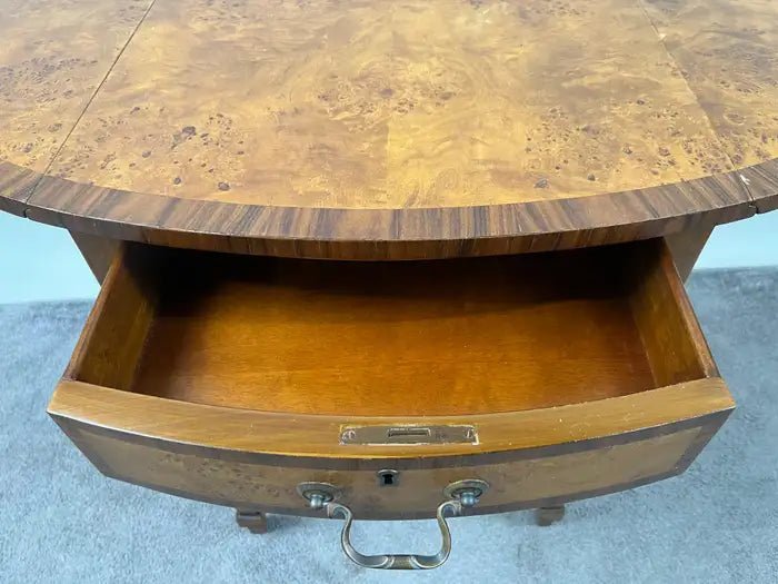 English George III Style Pembroke Burl Wood Table w Twin Drop-leaf Sides