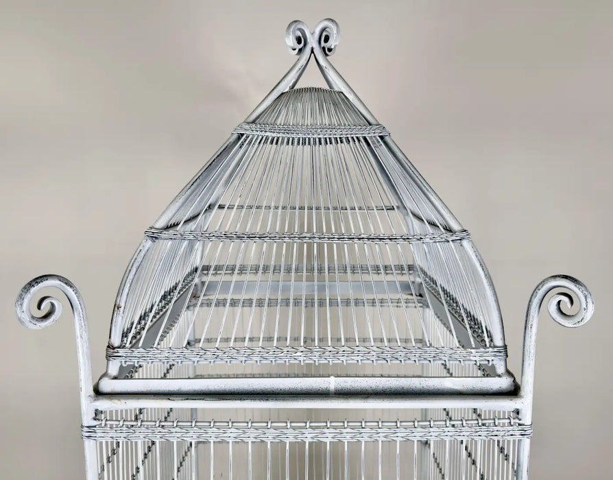 Large Victorian Style Wire Frame White Birdcage with a Shelf, 2 Pieces