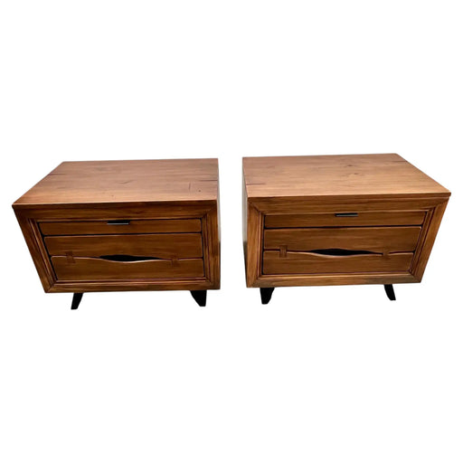 Rustic Contemporary Brazilian Pine Nightstand w/ Hidden Organizer Tray, a Pair