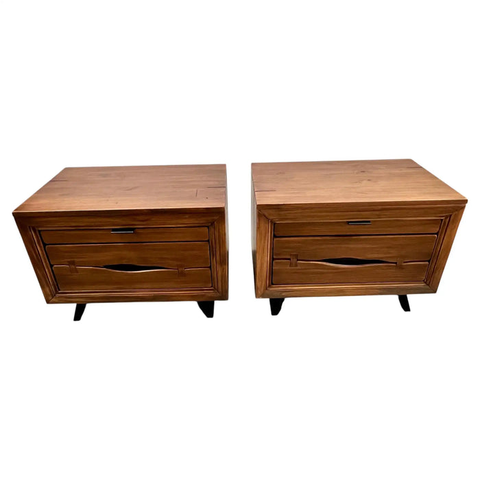 Rustic Contemporary Brazilian Pine Nightstand w/ Hidden Organizer Tray, a Pair