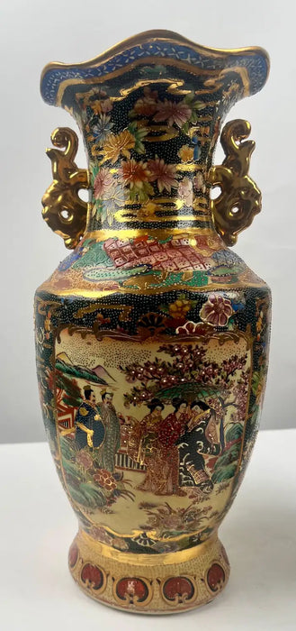 Vintage Royal Satsuma Japanese Hand-Painted Urn Style Vase, a Pair