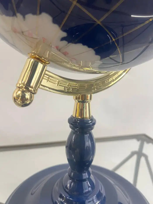 20th Century Lapis Blue Gemstone World Globe with Gilt Meridian Stand