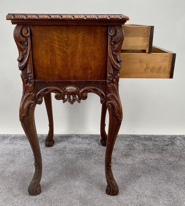 French Louis XV Style Carved Burl Walnut Side, end Table or Nightstand