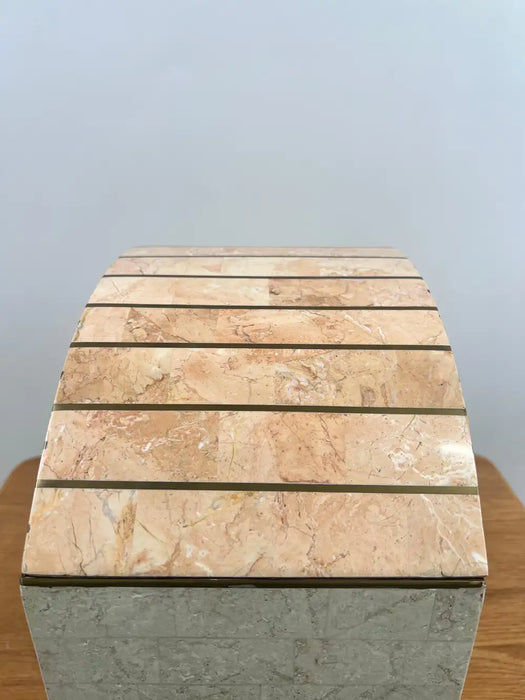 Art Deco Style Maitland-Smith Tessellated Pink Marble & Brass Chest, Jewelry Box