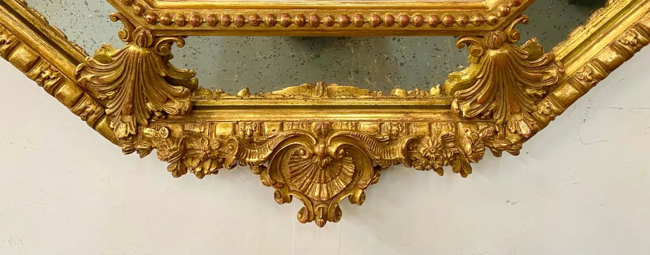 French Regency Style Gilt Wood Octagonal Wall, Console or Mantel Mirror