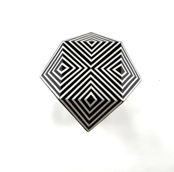 Art Deco Style Sculptural Resin Black and White Side or End Table, a Pair