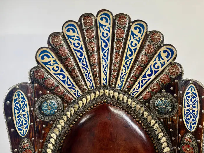 Portuguese Colonial Style Leather & Filigree Design Throne Chair