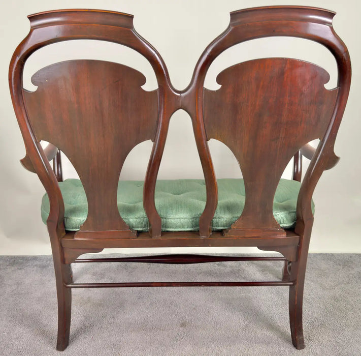 Queen Anne Style Mahogany & Marquetry inlay Settee or Bench