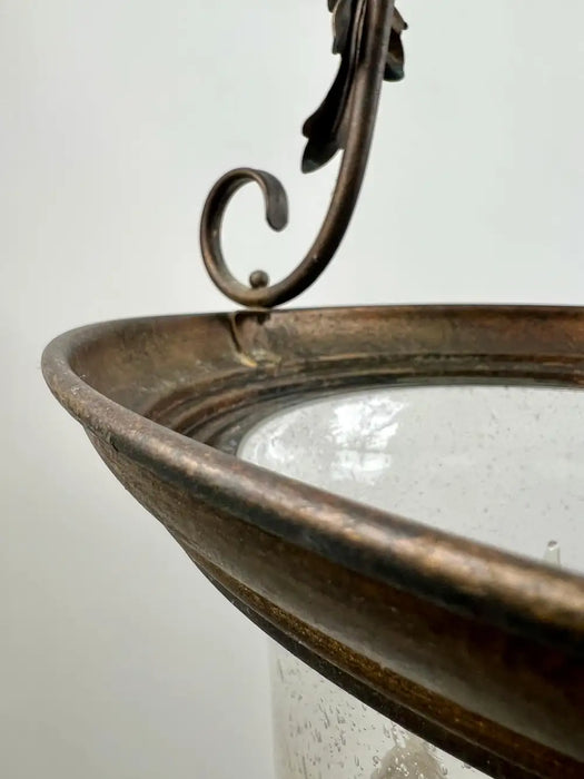 French Regency Style Bell Jar Pendant with Seeded Glass and Acanthus Leaf Bronze