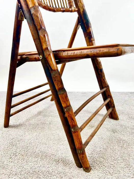 Mid Century Modern Organic Hand Crafted Bamboo Folding Chair, Set of 4