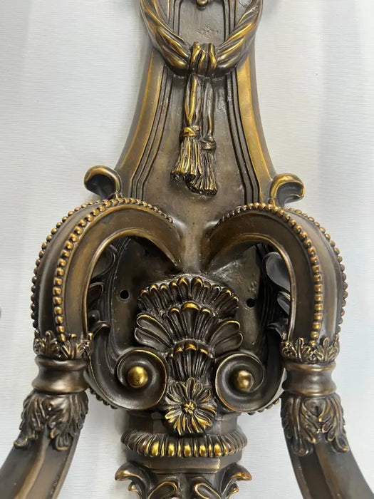 French Louis XVI Revival Style Patinated Bronze Wall Sconce Two Arms, a Pair