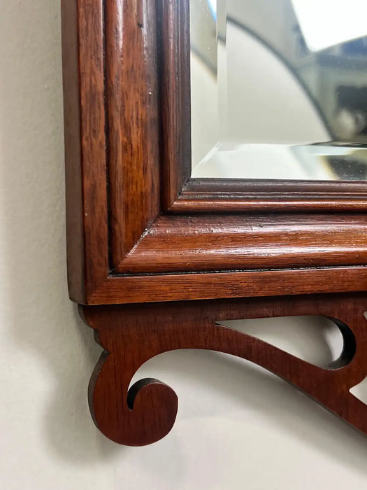 Baker Georgian Chippendale Carved Mahogany Wall Mantel Mirror Fretwork Crest