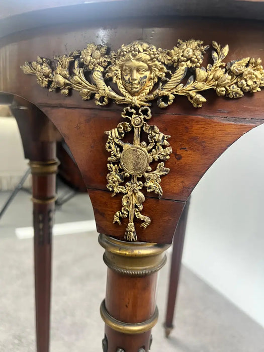 19th C French Louis XVI Mahogany & Bronze w Sèvres Style Portraits Salon Table