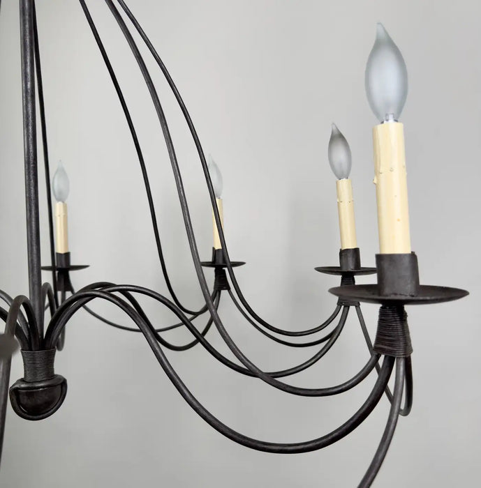 French Wrought Iron Brutalist Chandelier - 8 Arms