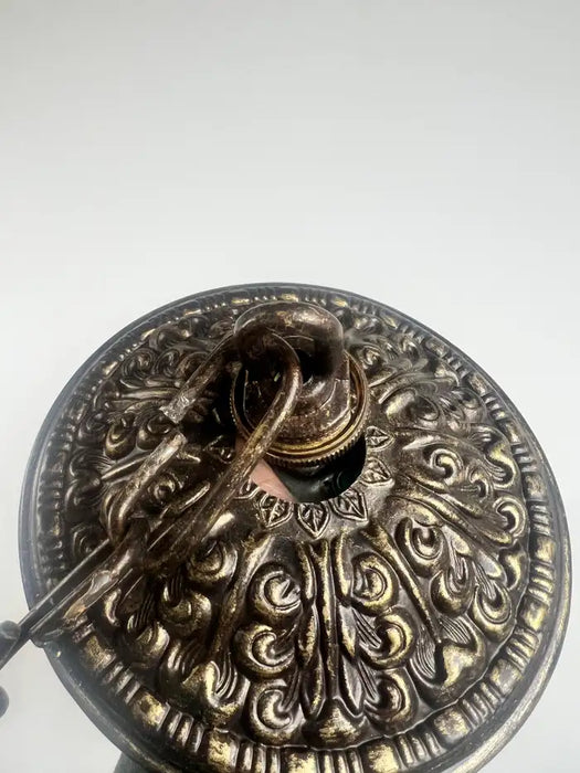 French Rococo Revival Bronzed Chandelier with Amber Glass Drops, 6 Arms