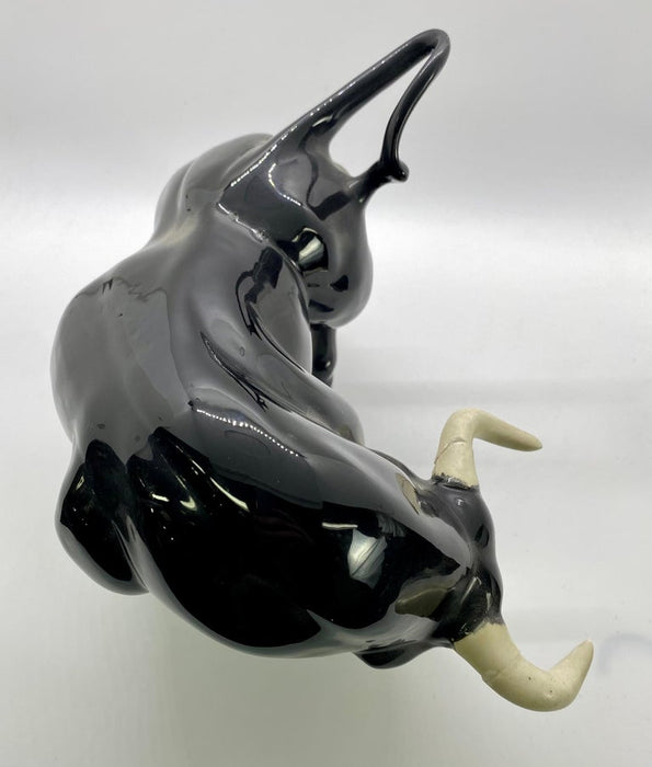 1950's Ceramic Black Bull Figurine with White Horns, a Pair