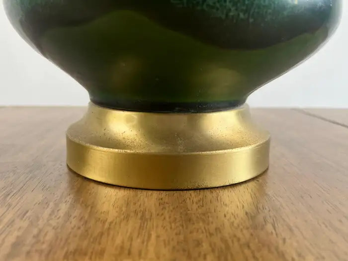 Mid-Century Modern Green Malachite Teardrop Design Table Lamp w Custom Shade