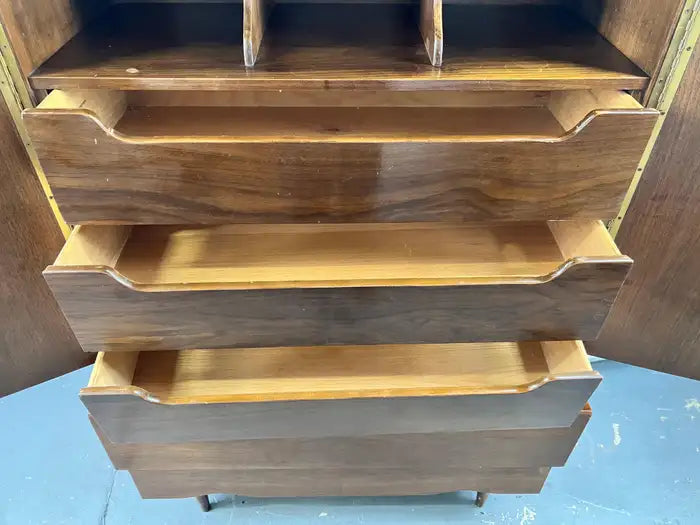Mid-Century Modern American of Martinsville Walnut High Boy Dresser or Armoire