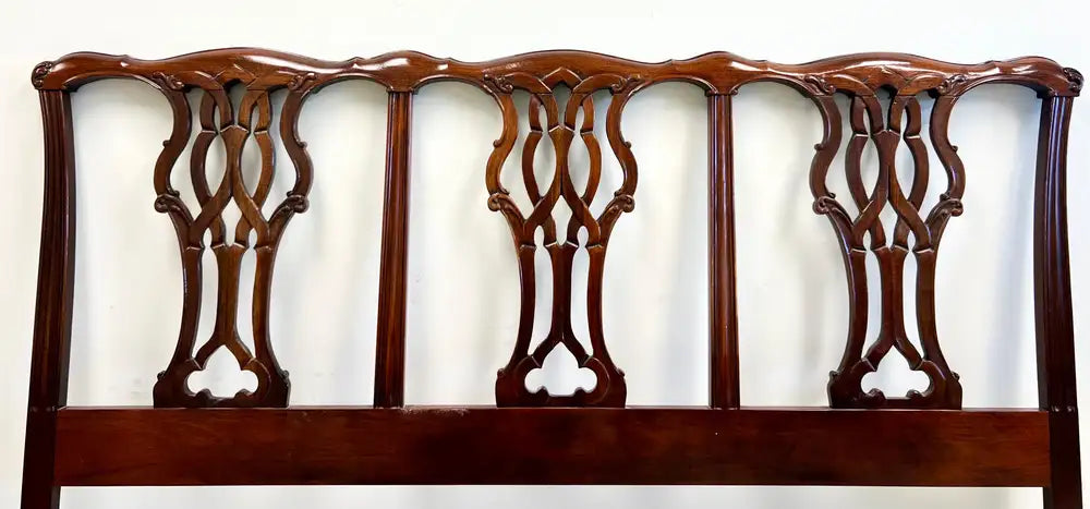 Baker Furniture Chippendale Style Carved Mahogany Queen pierced splat Headboard