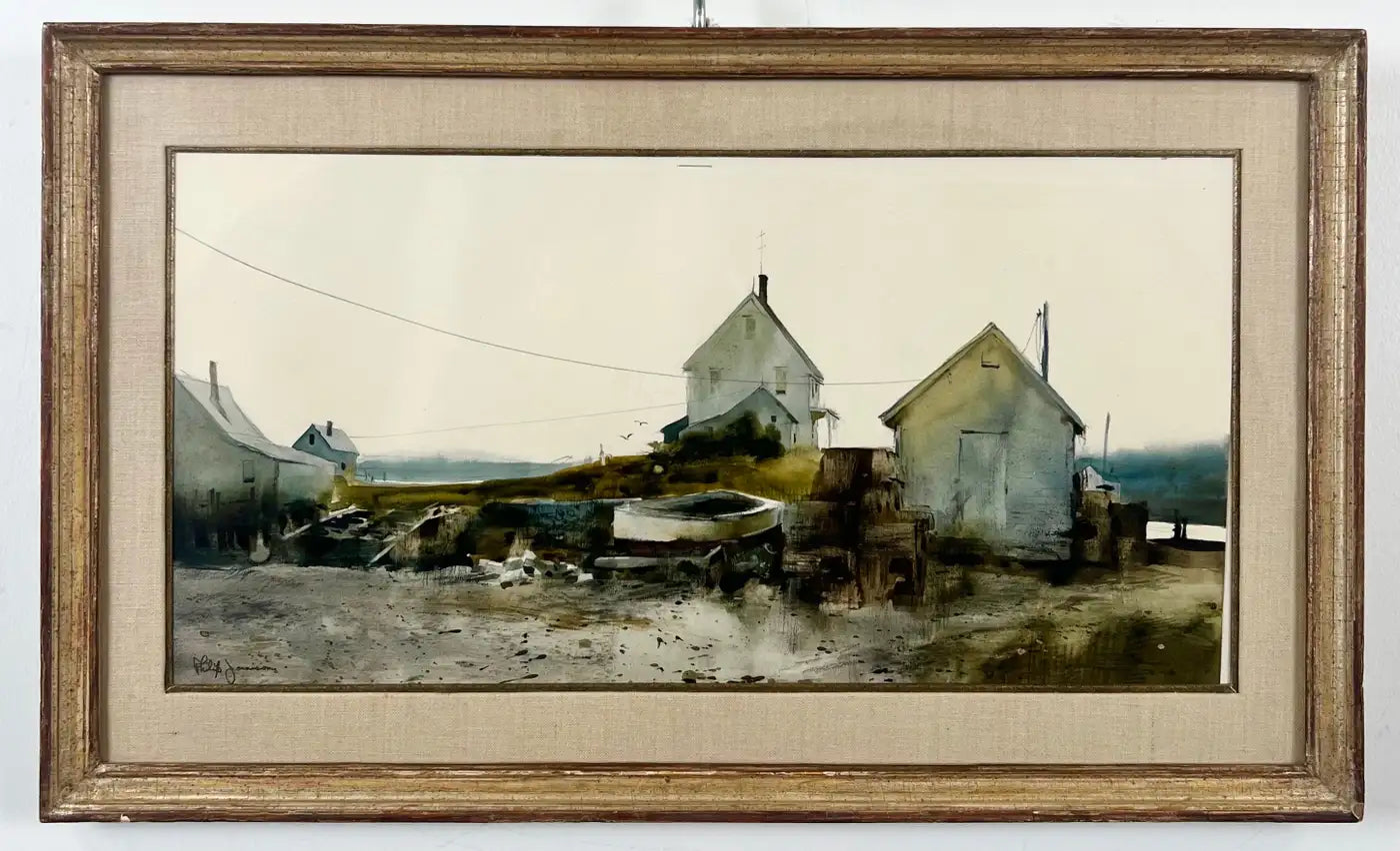 Philip Jamison Coastal Scene Watercolor Painting , Signed & Framed 1950's