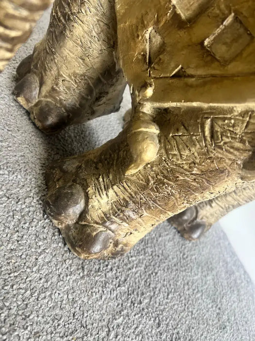 Large Sculptural Elephant Table Base in Carved resin w Antique Gilt Finish