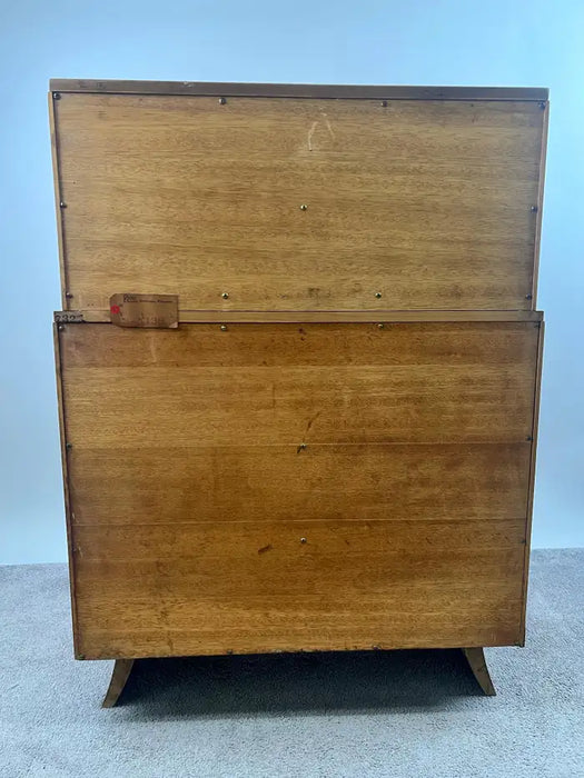 Mid-Century Modern R-Way Birdseye Maple Highboy Chest of 5 Drawers