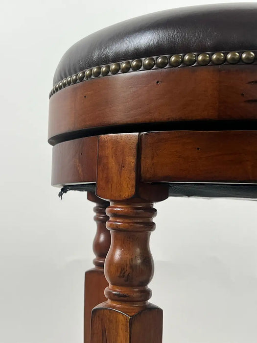 Vintage Traditional Style Frontgate Studded Leather Swivel Stool, a Set of 3